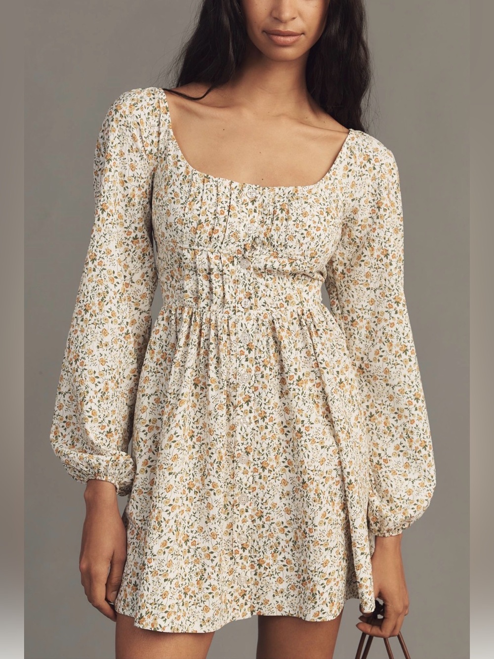 Anthropologie Long Sleeve Corset A-Line Mini Dress Floral Print M NWT